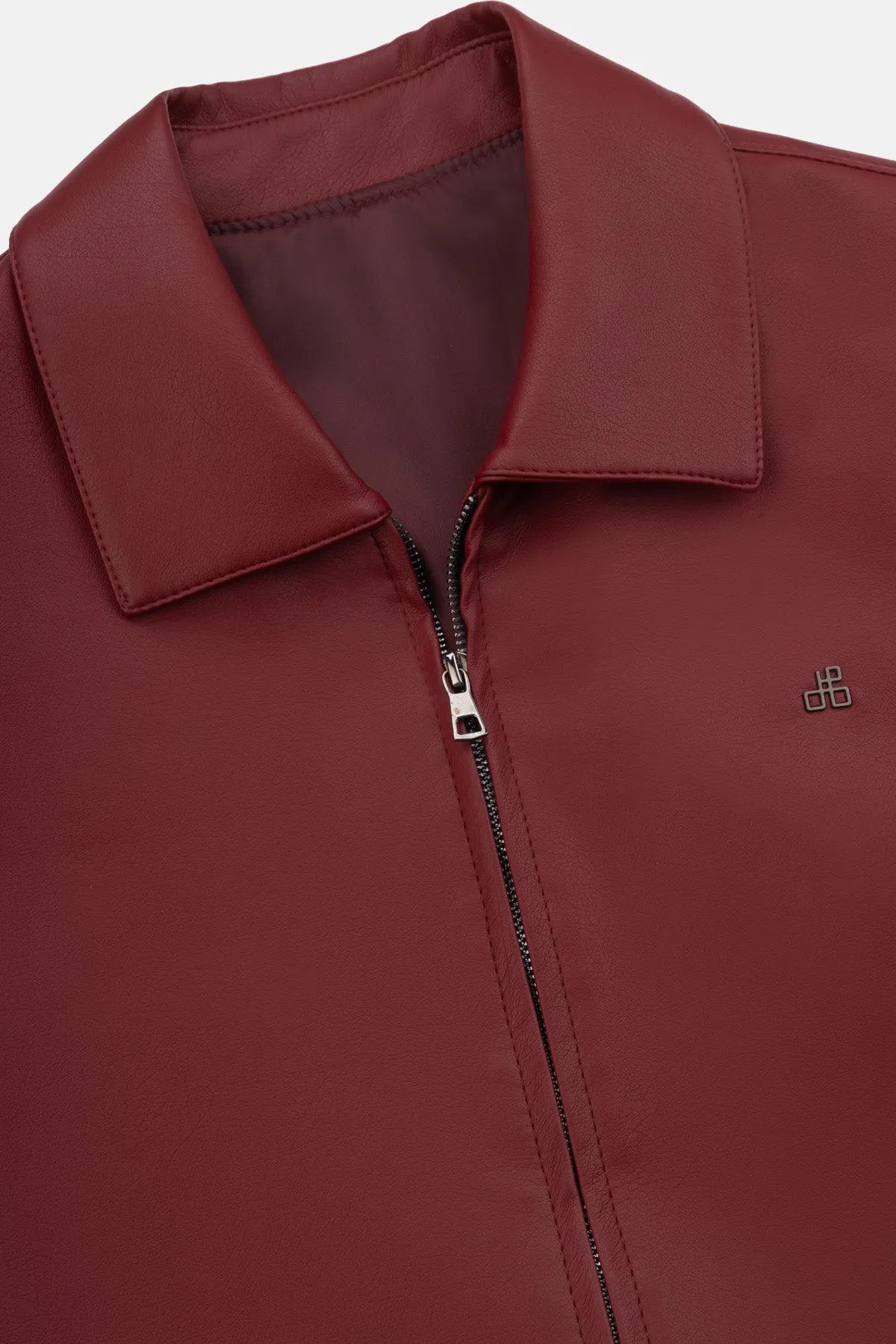 Solid Zip-Up Cordovan Red leather Jacket