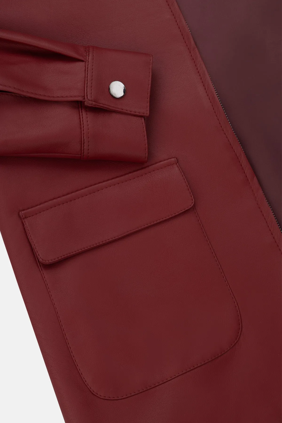 Solid Zip-Up Cordovan Red leather Jacket