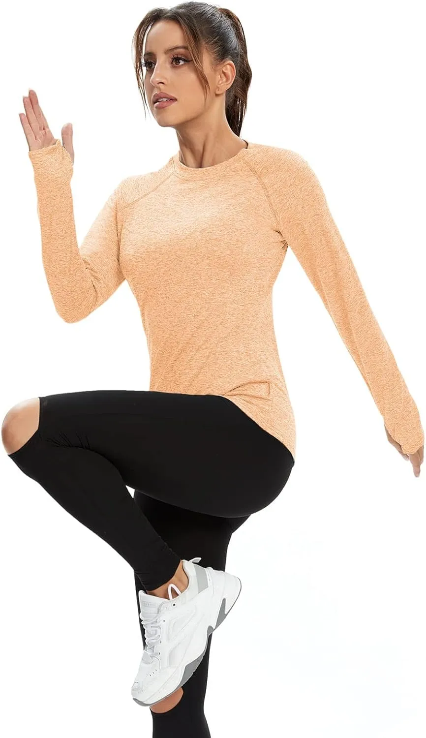 Soneven Women Fleece Thermal Long Sleeve Running Shirt Workout Tops Moisture Wicking Athletic Shirts with Thumb Holes