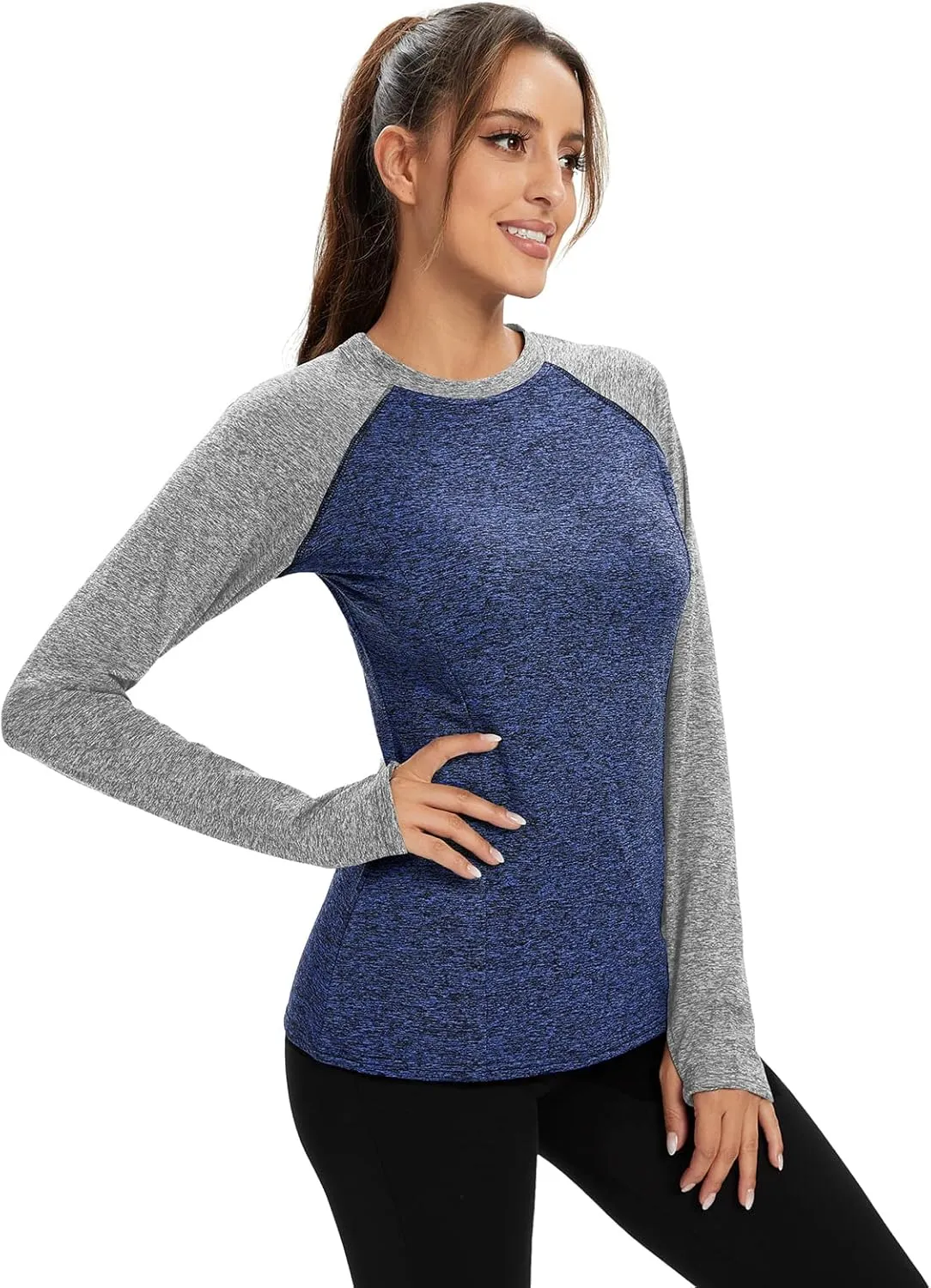 Soneven Women Fleece Thermal Long Sleeve Running Shirt Workout Tops Moisture Wicking Athletic Shirts with Thumb Holes