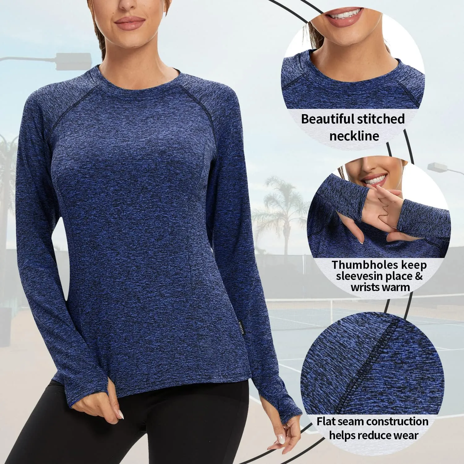 Soneven Women Fleece Thermal Long Sleeve Running Shirt Workout Tops Moisture Wicking Athletic Shirts with Thumb Holes