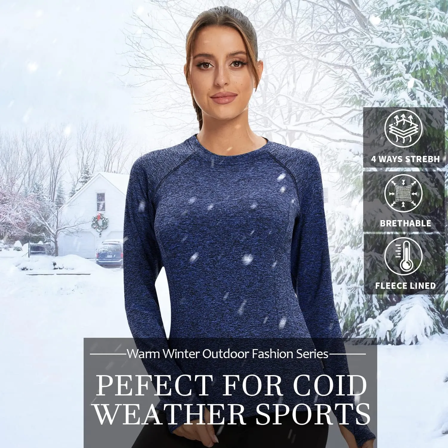 Soneven Women Fleece Thermal Long Sleeve Running Shirt Workout Tops Moisture Wicking Athletic Shirts with Thumb Holes