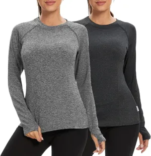 Soneven Women Fleece Thermal Long Sleeve Running Shirt Workout Tops Moisture Wicking Athletic Shirts with Thumb Holes