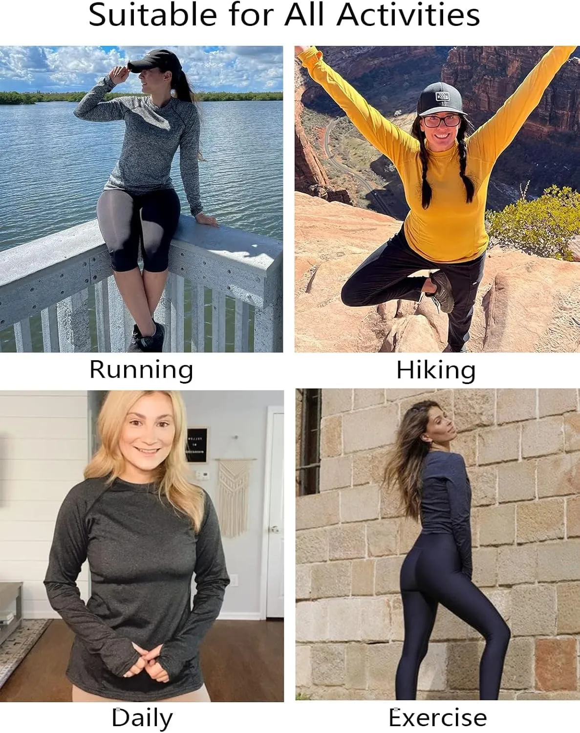 Soneven Women Fleece Thermal Long Sleeve Running Shirt Workout Tops Moisture Wicking Athletic Shirts with Thumb Holes