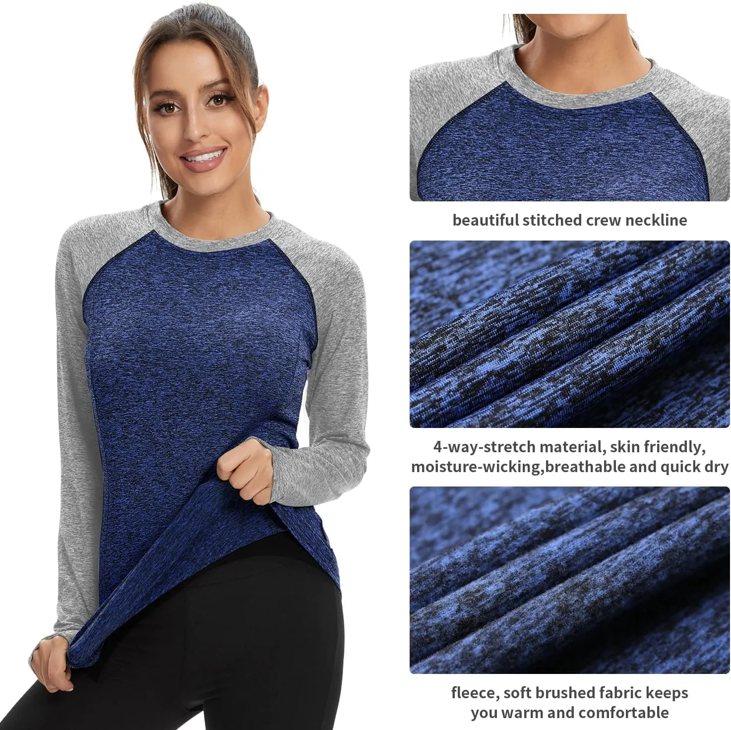Soneven Women Fleece Thermal Long Sleeve Running Shirt Workout Tops Moisture Wicking Athletic Shirts with Thumb Holes