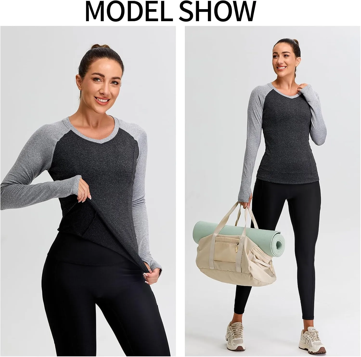Soneven Women Fleece Thermal Long Sleeve Running Shirt Workout Tops Moisture Wicking Athletic Shirts with Thumb Holes