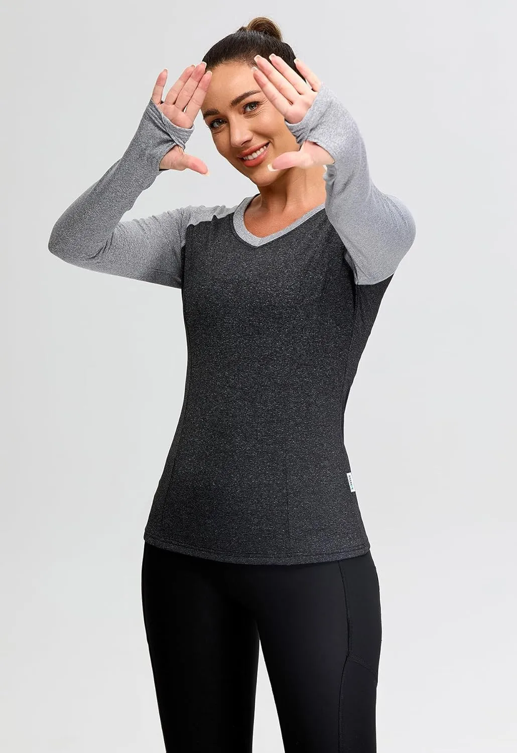 Soneven Women Fleece Thermal Long Sleeve Running Shirt Workout Tops Moisture Wicking Athletic Shirts with Thumb Holes
