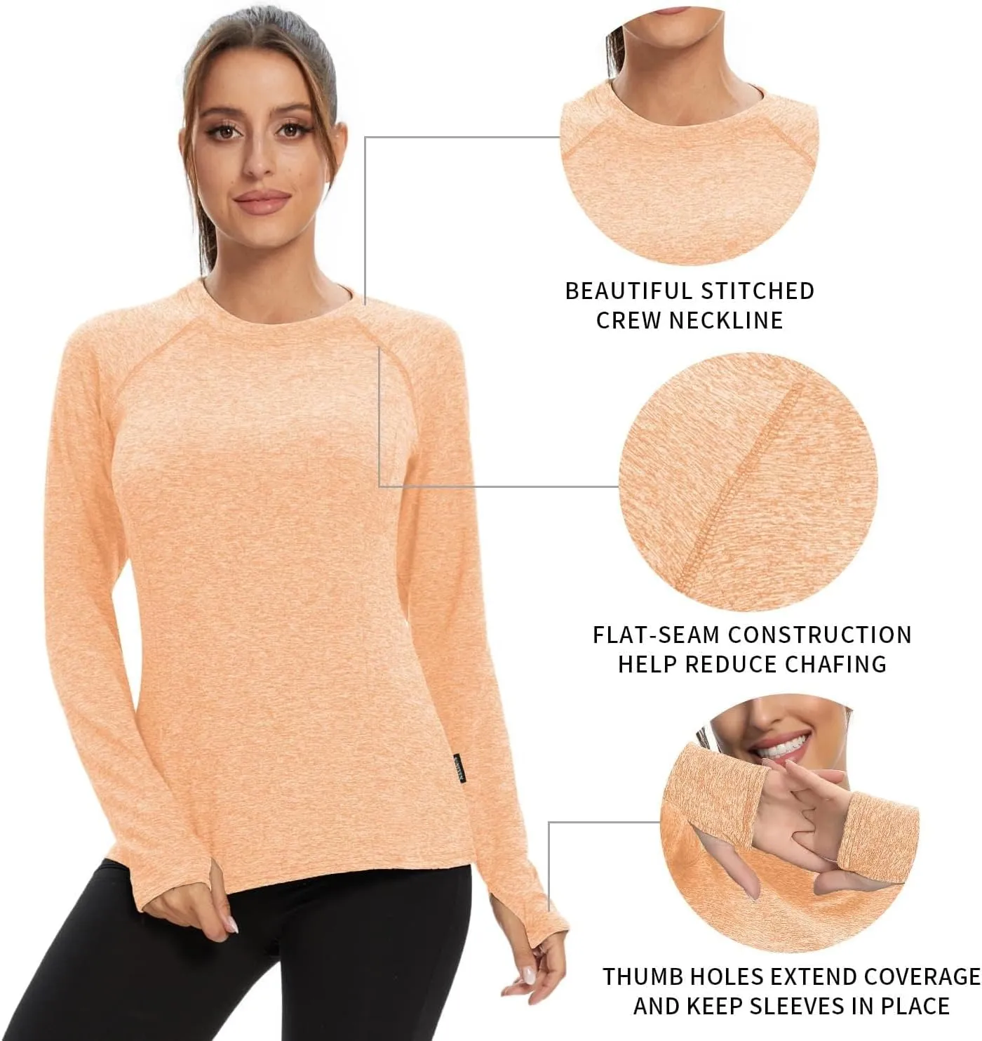 Soneven Women Fleece Thermal Long Sleeve Running Shirt Workout Tops Moisture Wicking Athletic Shirts with Thumb Holes