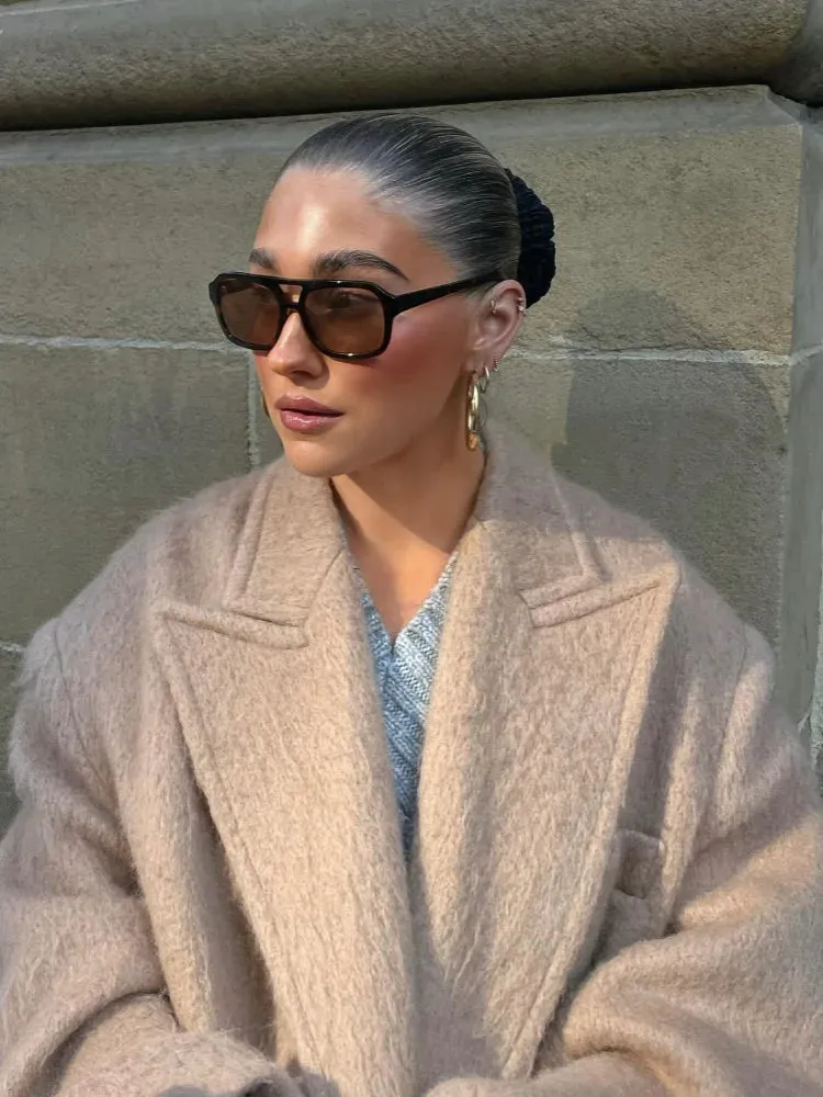 TAVIMART  -  Classic Fashion Solid Oversized Cashmere Overcoats Women's Elegant Lapel Pockets Long Sleeve Jackets Chic Female Streetwear