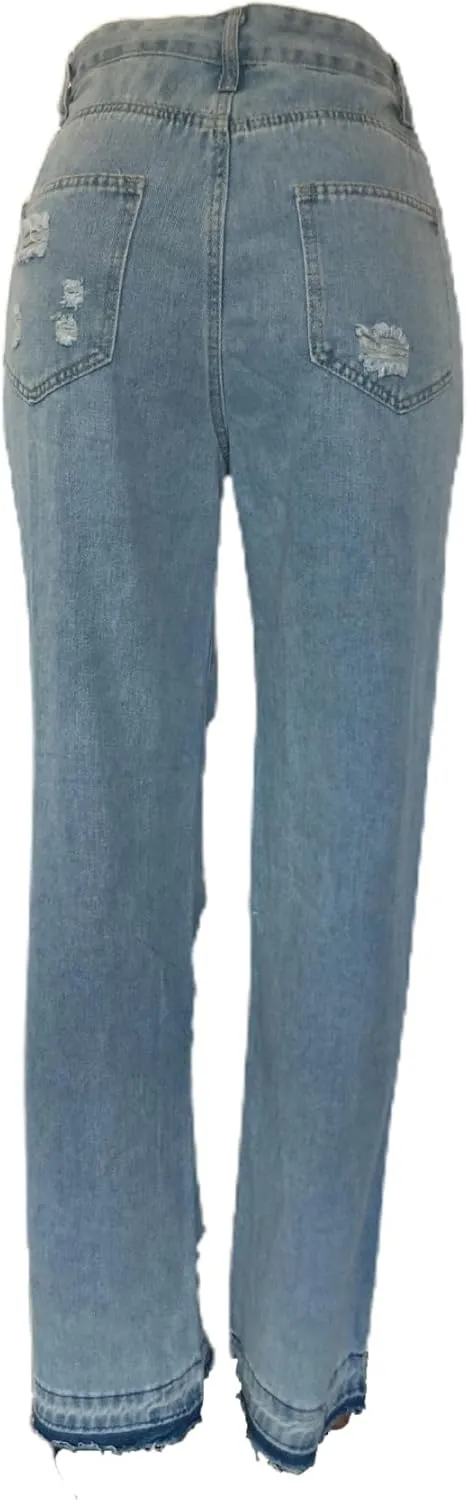 Tbahhir Distressed Ripped Cargo Jeans for Women High Waisted Baggy Wide Leg Boyfriend Y2K Streetwear Denim Pants Trendy