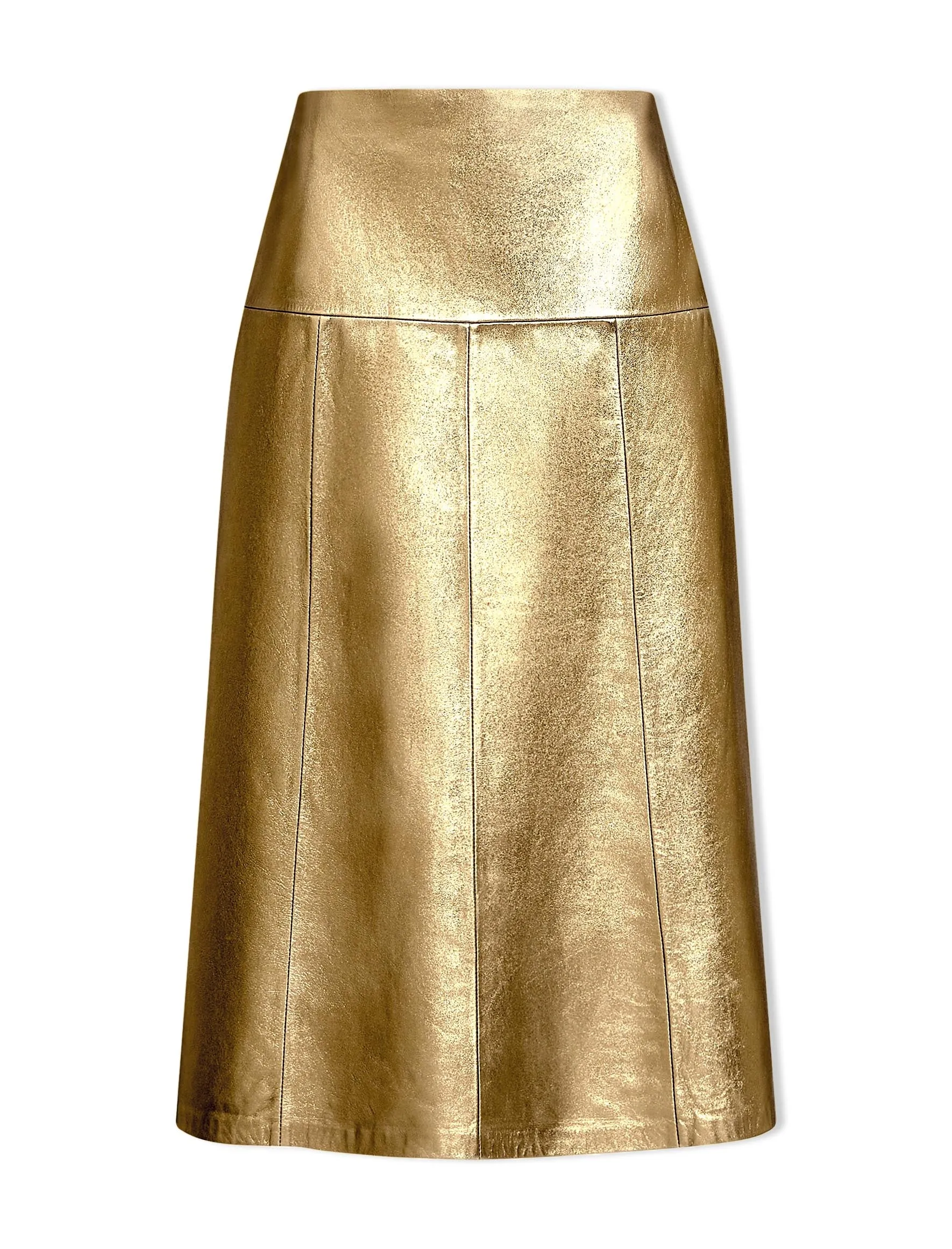 Tiana Leather Midi Skirt - Gold