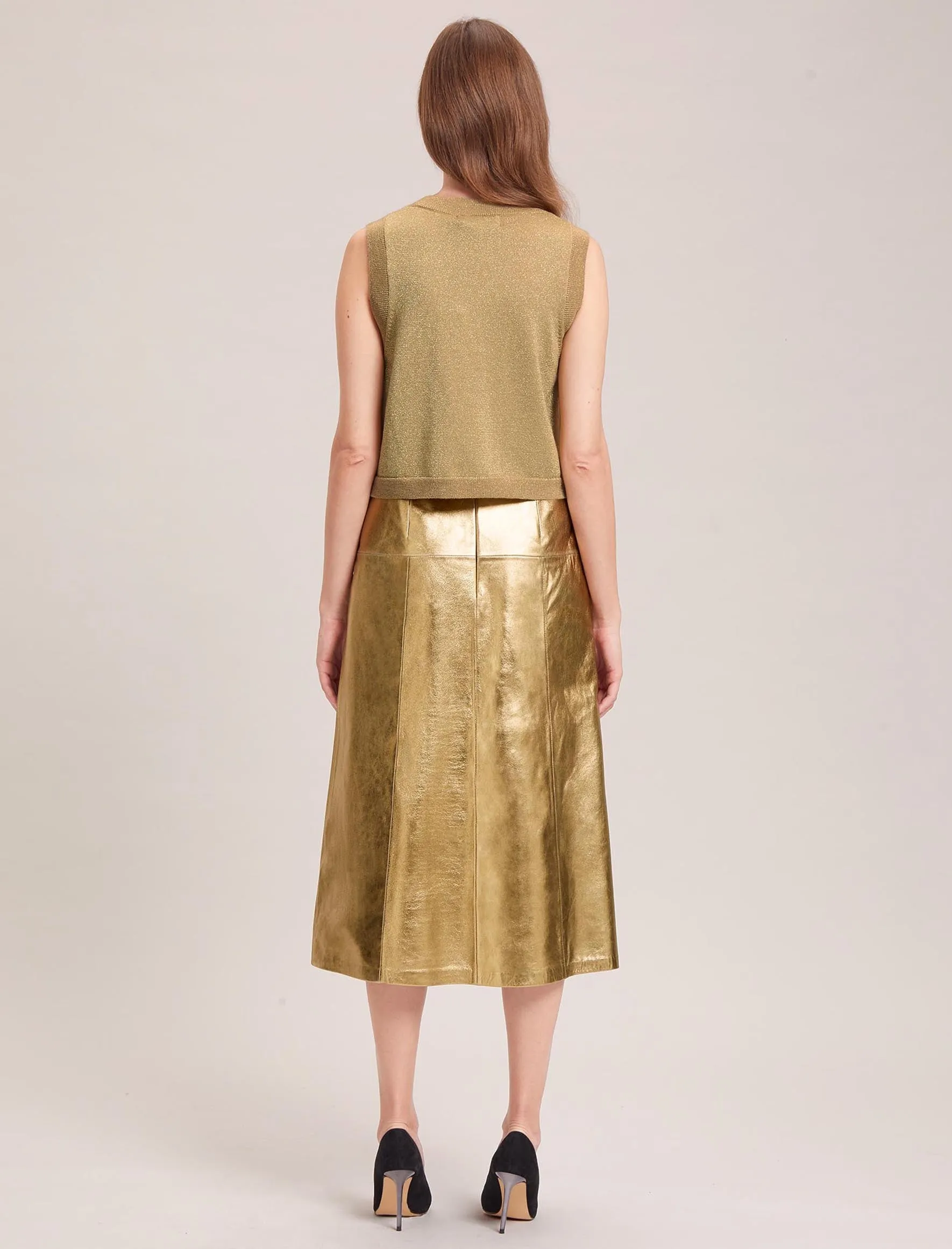 Tiana Leather Midi Skirt - Gold