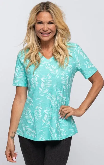 Top Cotton S/S V-Neck Leaves SALE 50% OFF