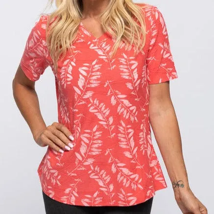 Top Cotton S/S V-Neck Leaves SALE 50% OFF
