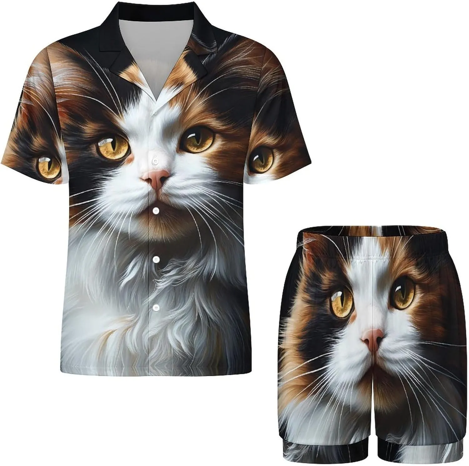 Tortoiseshell Cat Calico 2 Pcs Pajamas For Women Set Cozy Short Sleeve Sleepwear Nightwear Loungewear