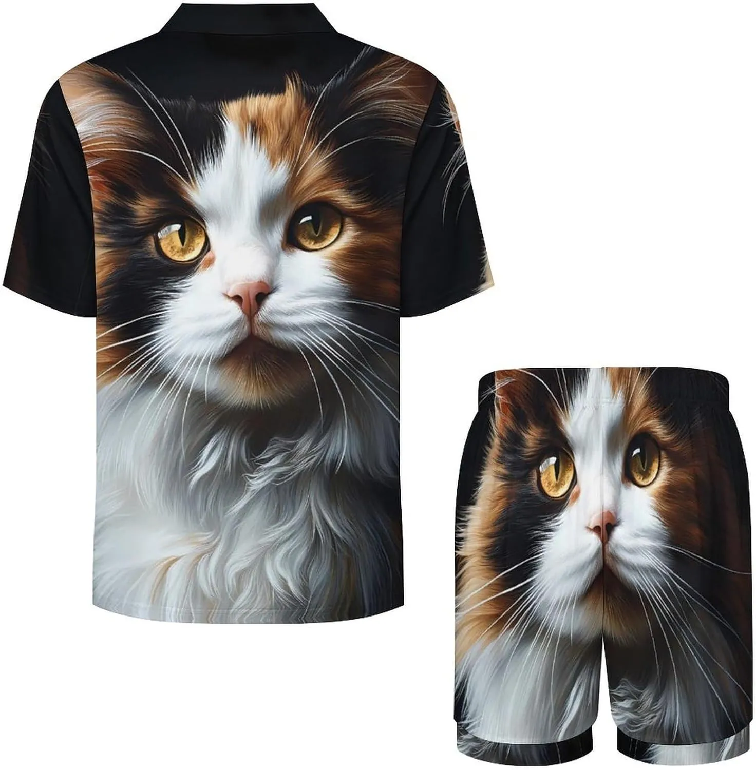 Tortoiseshell Cat Calico 2 Pcs Pajamas For Women Set Cozy Short Sleeve Sleepwear Nightwear Loungewear