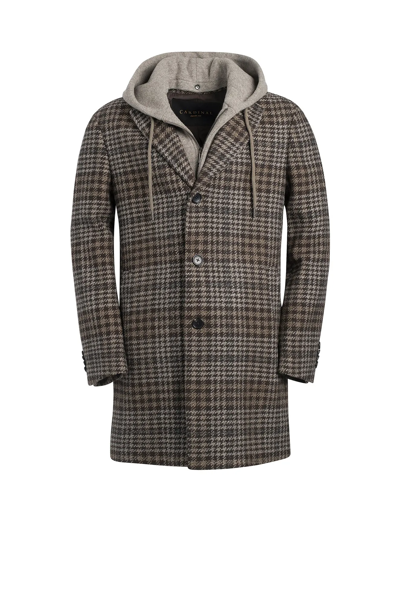 TRISTEN TAUPE HOUNDSTOOTH WOOL TOPCOAT