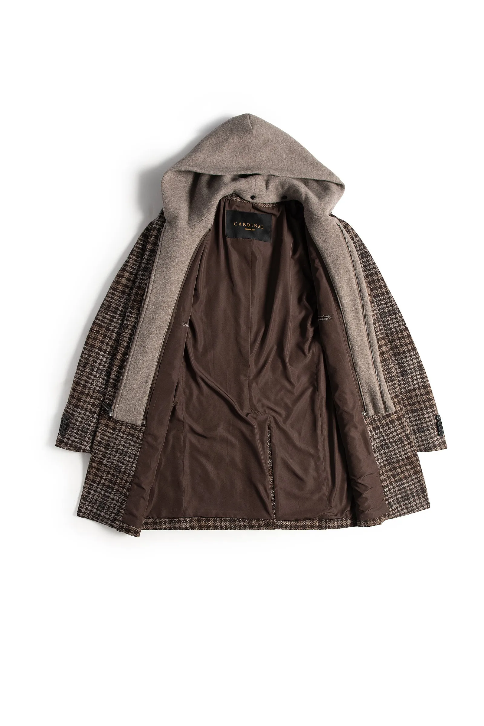 TRISTEN TAUPE HOUNDSTOOTH WOOL TOPCOAT