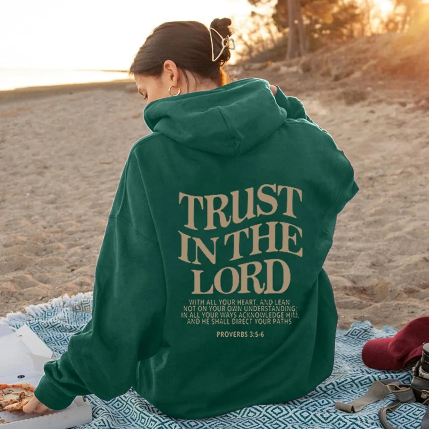 Trust in The Lord Christian Hoodie Women Trendy Letter Graphic Print Fall Outfit Oversized Winter Preppy Fashion 2024