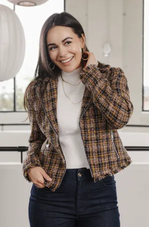 Tweed Moto Jacket w/ Frayed Hem - HQ