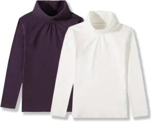 UNACOO Kids One or 2-Pack or 3-Pack Cotton with Spandex Long Sleeve Turtleneck T-Shirt for Girls (Age 2-11 Years)