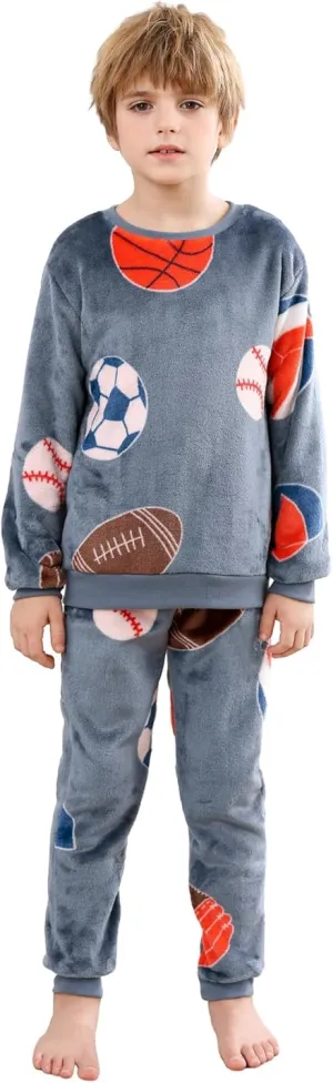 V.&GRIN Boys Fleece Pajamas, Soft Cozy Pullover Sweatshirt Pants Set for Kids 7-16 Years