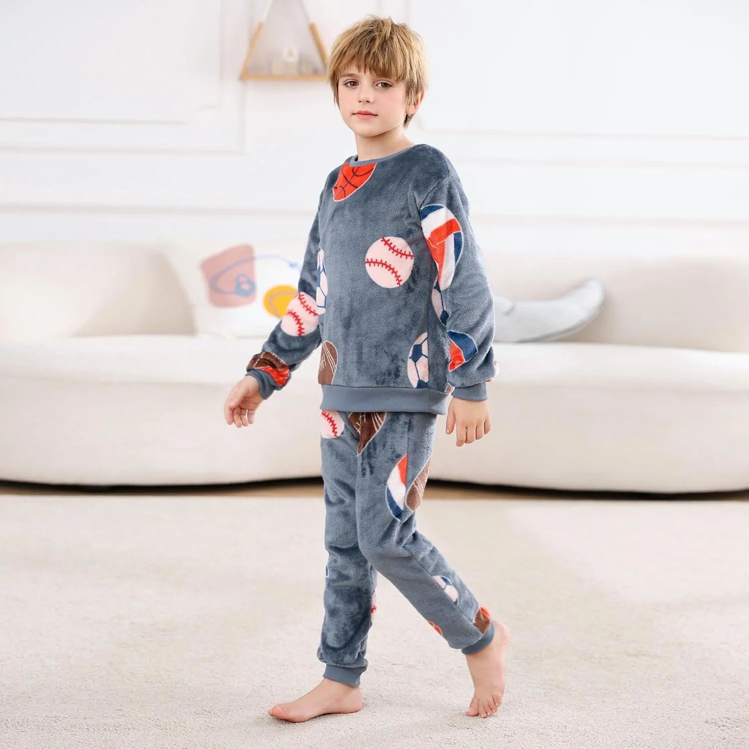 V.&GRIN Boys Fleece Pajamas, Soft Cozy Pullover Sweatshirt Pants Set for Kids 7-16 Years