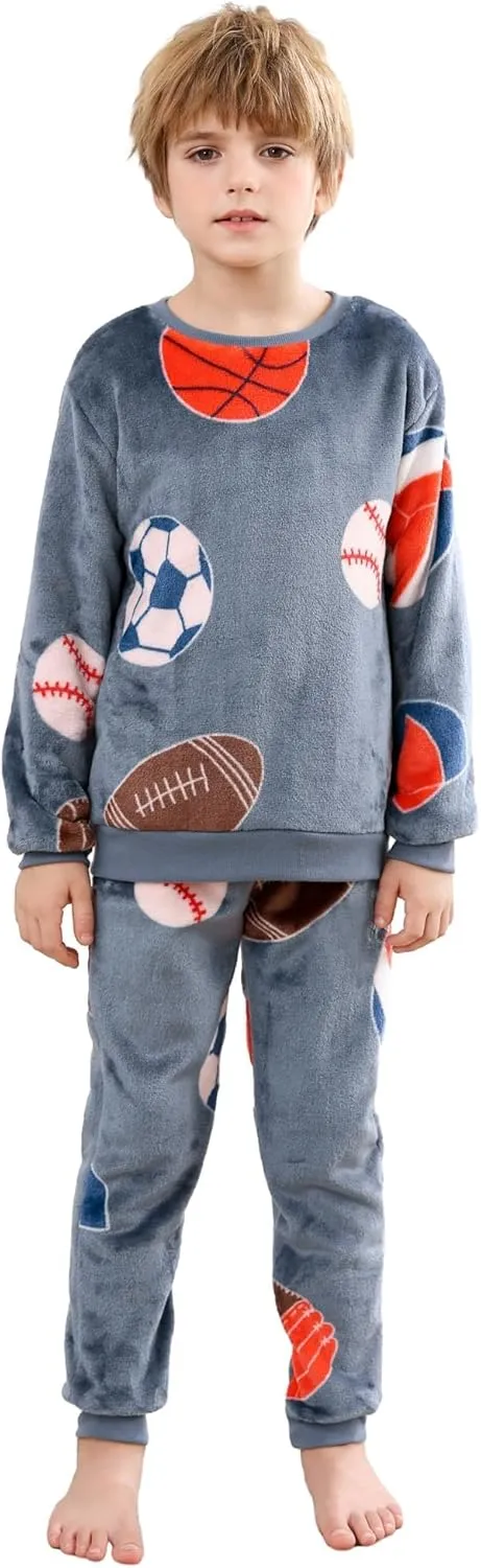 V.&GRIN Boys Fleece Pajamas, Soft Cozy Pullover Sweatshirt Pants Set for Kids 7-16 Years