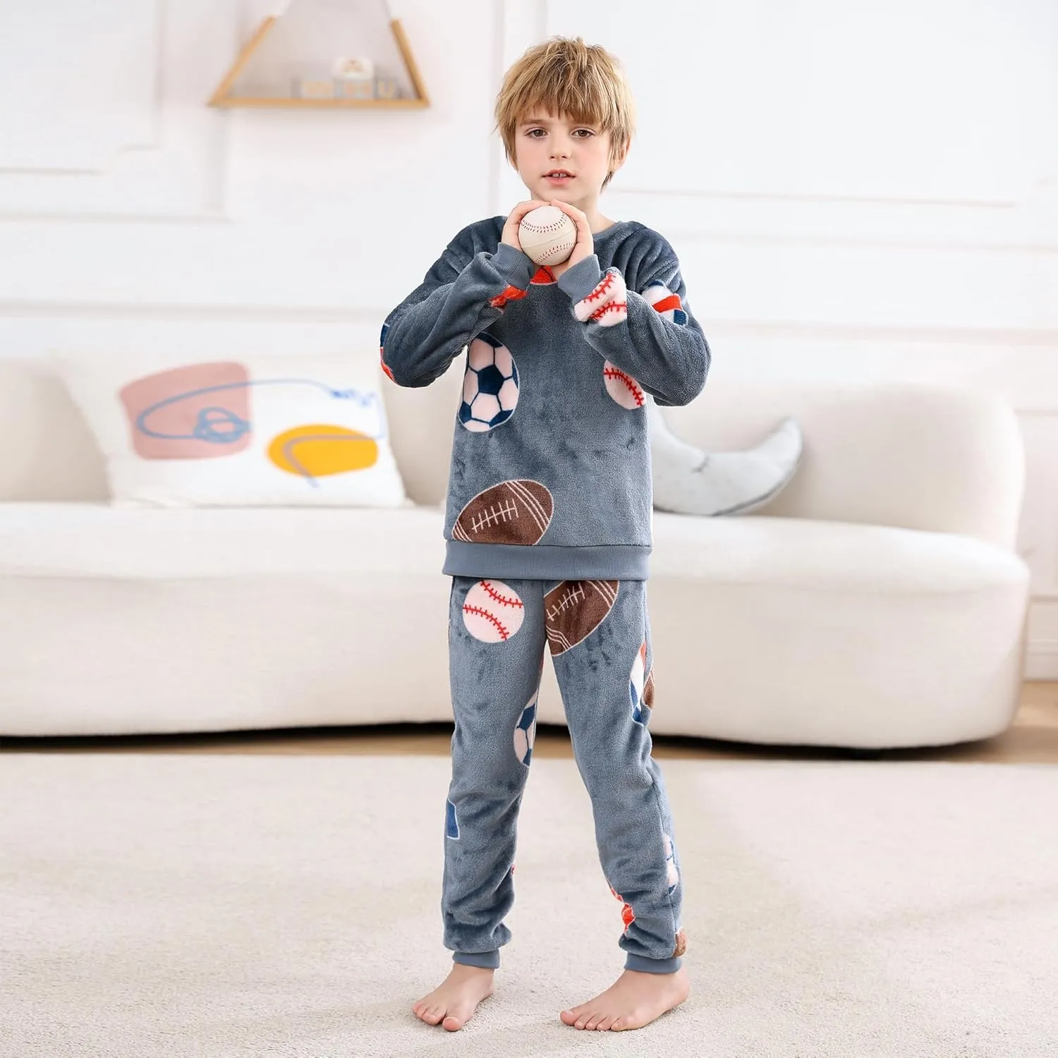 V.&GRIN Boys Fleece Pajamas, Soft Cozy Pullover Sweatshirt Pants Set for Kids 7-16 Years