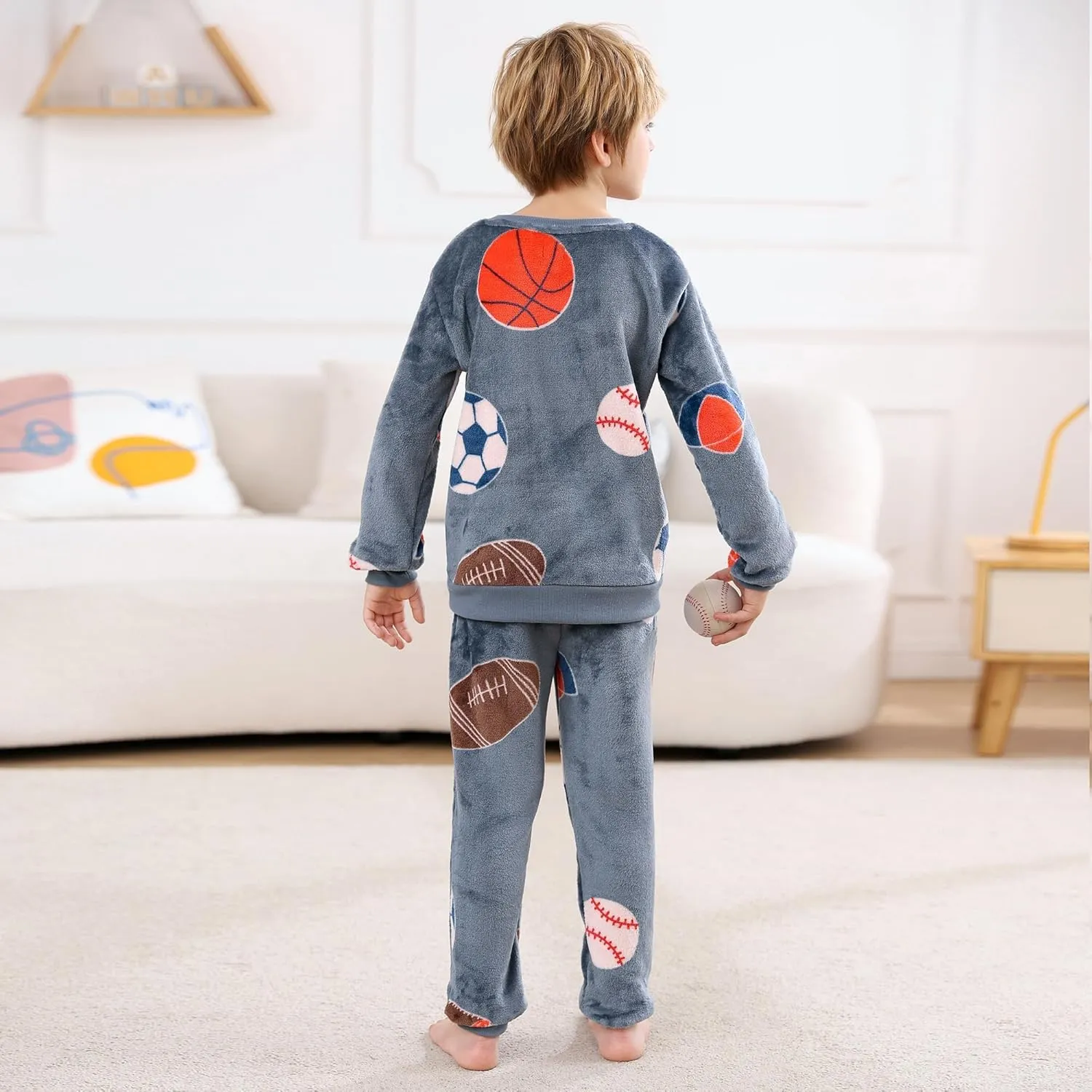 V.&GRIN Boys Fleece Pajamas, Soft Cozy Pullover Sweatshirt Pants Set for Kids 7-16 Years