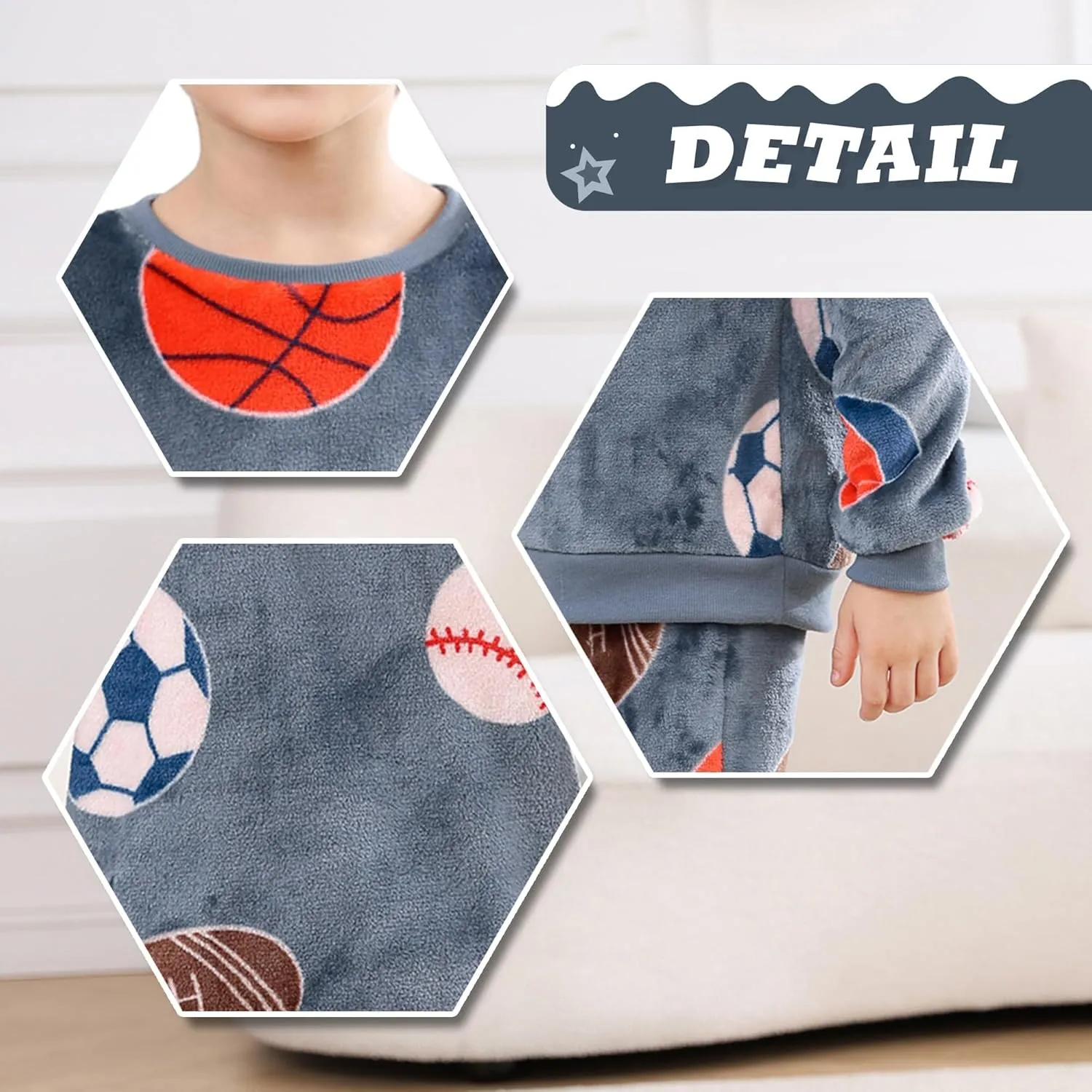 V.&GRIN Boys Fleece Pajamas, Soft Cozy Pullover Sweatshirt Pants Set for Kids 7-16 Years