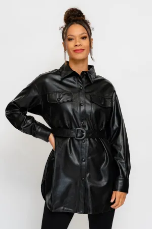 Vegan Leather Boyfriend Shirt with Belt