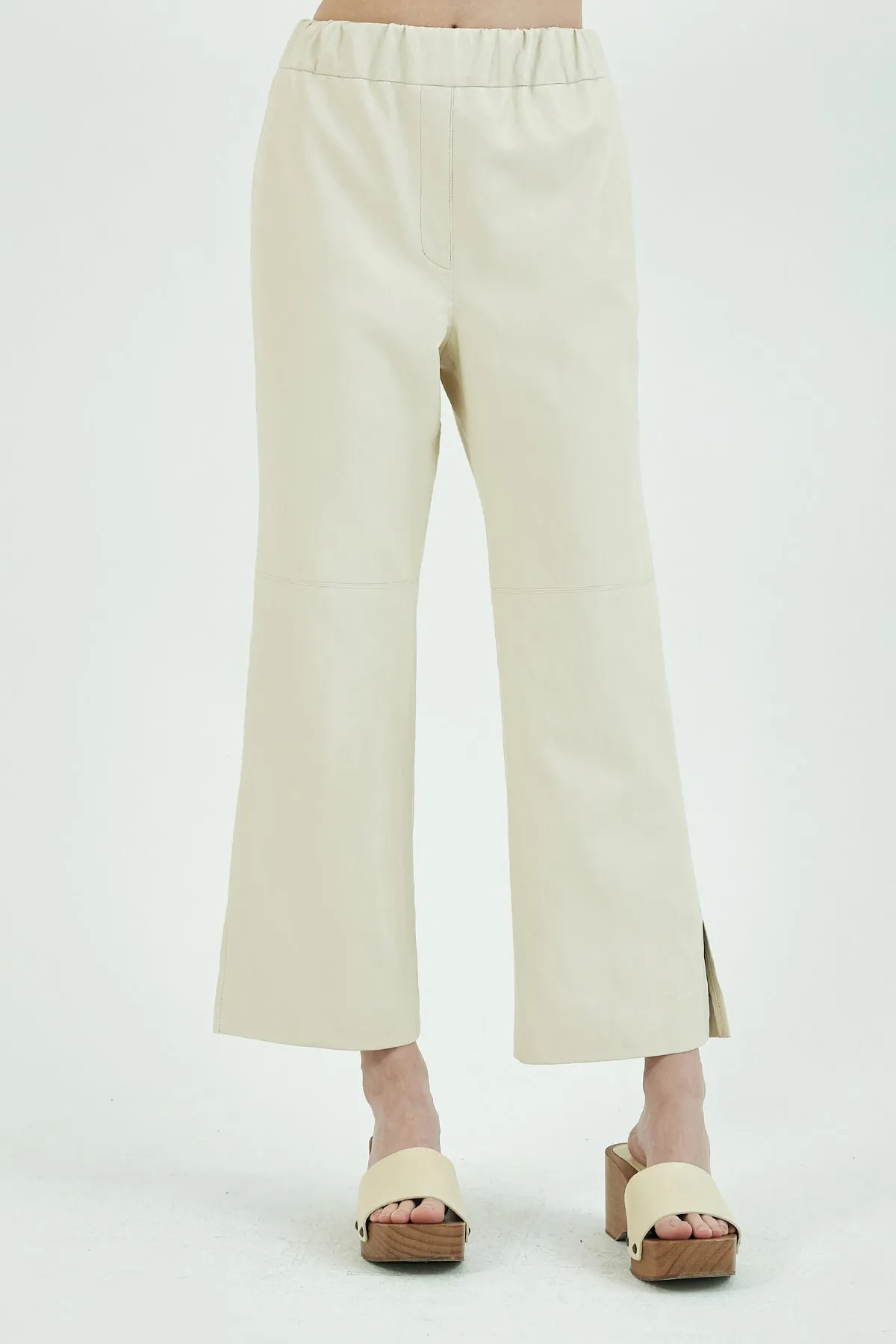Vegan-leather cropped pants