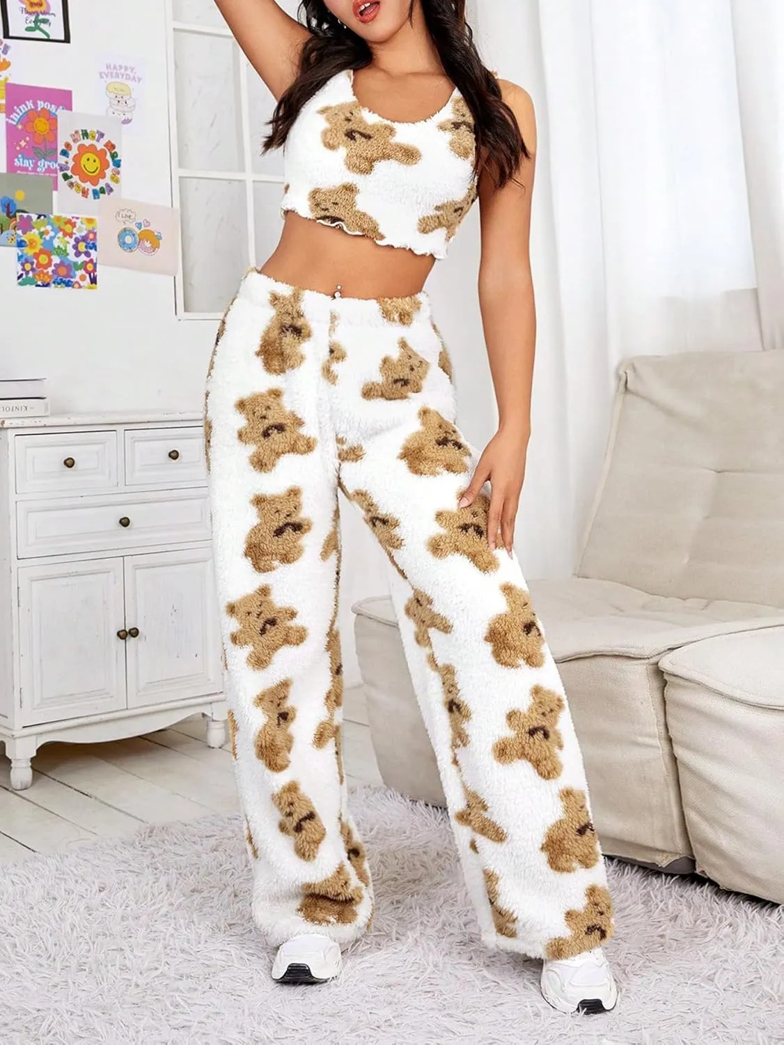 Verdusa Women's Plush Warm Pajama Pants Fleece Lounge Sleepwear Pj Bottoms