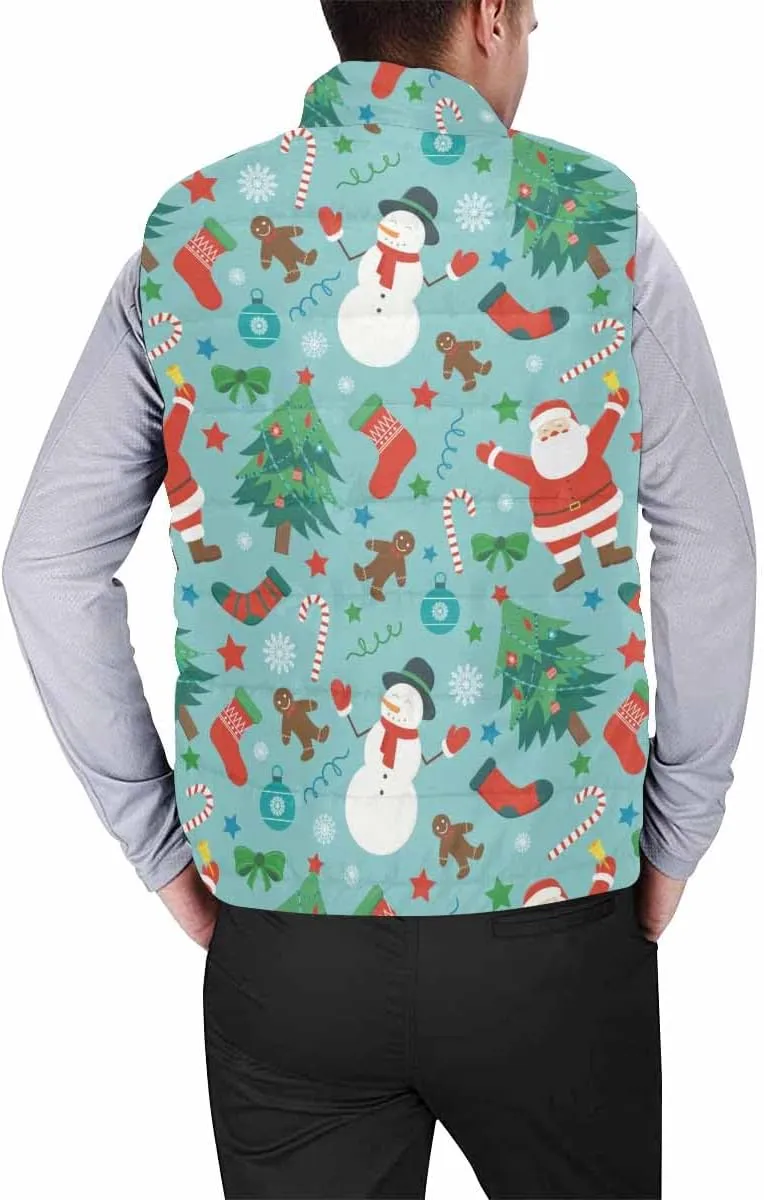 Vest For Men Christmas Pattern Mens Puffer Lightweight Vest Outdoor Winter Casual Warm Zip-Up Sleeveless