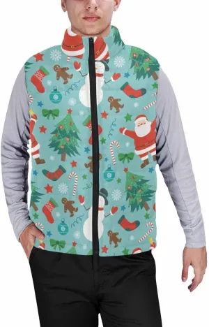 Vest For Men Christmas Pattern Mens Puffer Lightweight Vest Outdoor Winter Casual Warm Zip-Up Sleeveless