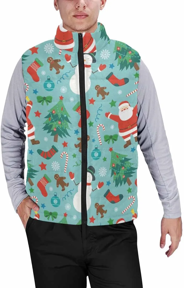 Vest For Men Christmas Pattern Mens Puffer Lightweight Vest Outdoor Winter Casual Warm Zip-Up Sleeveless