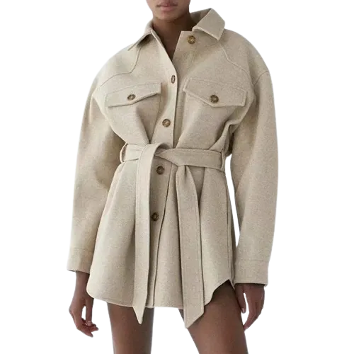 Veste Longue Chic Avec Ceinture