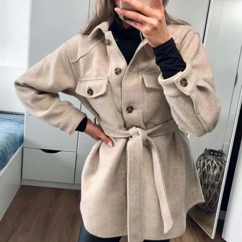 Veste Longue Chic Avec Ceinture