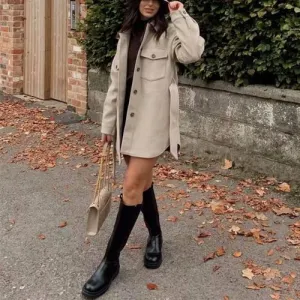 Veste Longue Chic Avec Ceinture