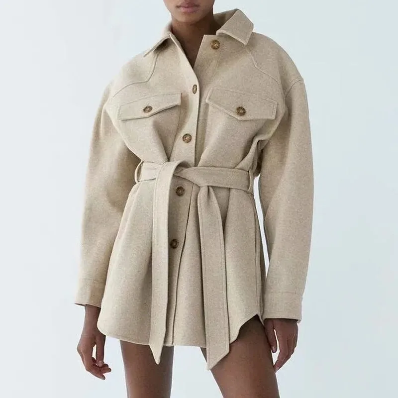 Veste Longue Chic Avec Ceinture