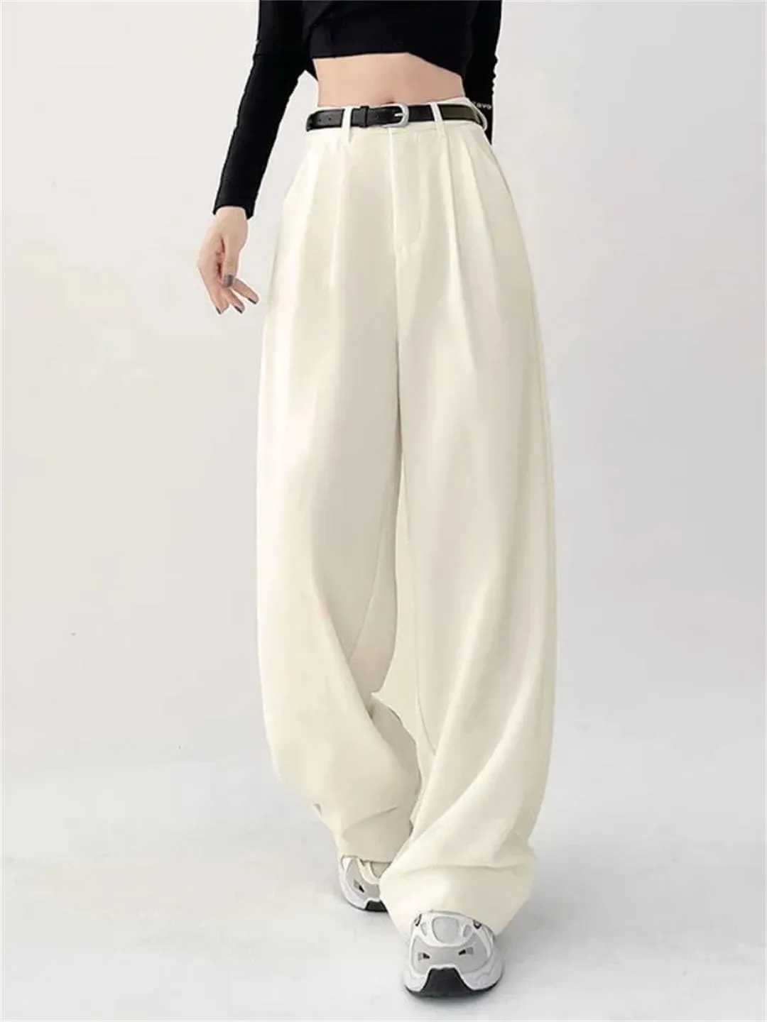 Woman's Vintage Baggy Suit Pants Classic Fashion Office Oversized High Waist Trousers Elegant Pants