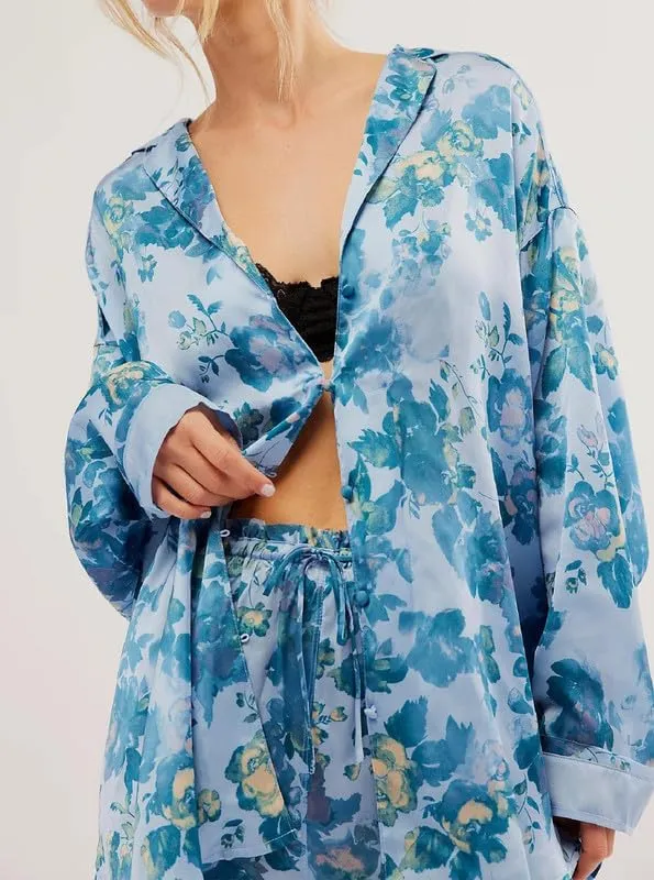 Women Cute Graphic 2 Pieces Pajama Sets Colorful Print Long Sleeve Shirts Elastic Waist Pants Sleepsuit Loungewear