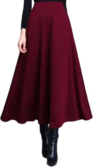 Women Elegant Pleated Long Skirt High Waisted Skirt Vintage Plus Size A-Line Skirts