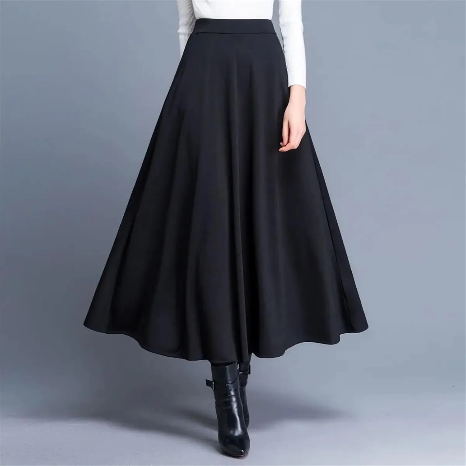 Women Elegant Pleated Long Skirt High Waisted Skirt Vintage Plus Size A-Line Skirts