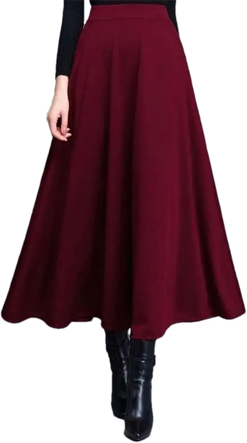 Women Elegant Pleated Long Skirt High Waisted Skirt Vintage Plus Size A-Line Skirts
