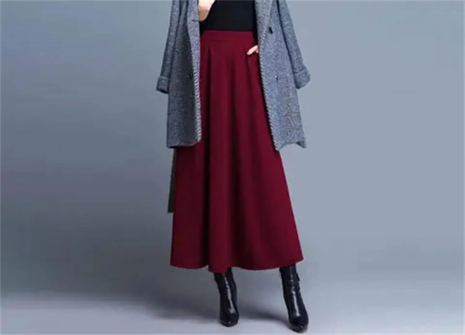 Women Elegant Pleated Long Skirt High Waisted Skirt Vintage Plus Size A-Line Skirts