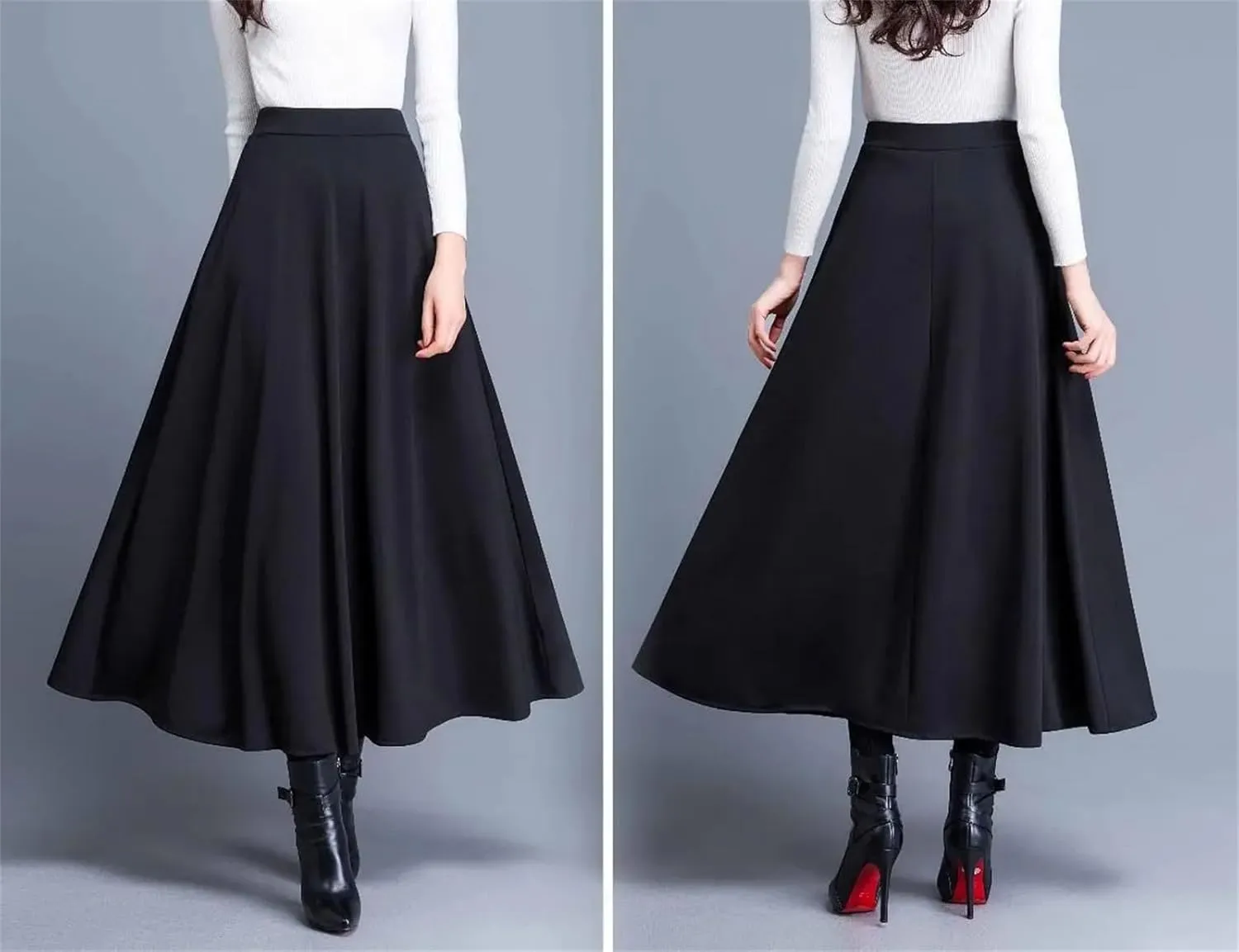 Women Elegant Pleated Long Skirt High Waisted Skirt Vintage Plus Size A-Line Skirts