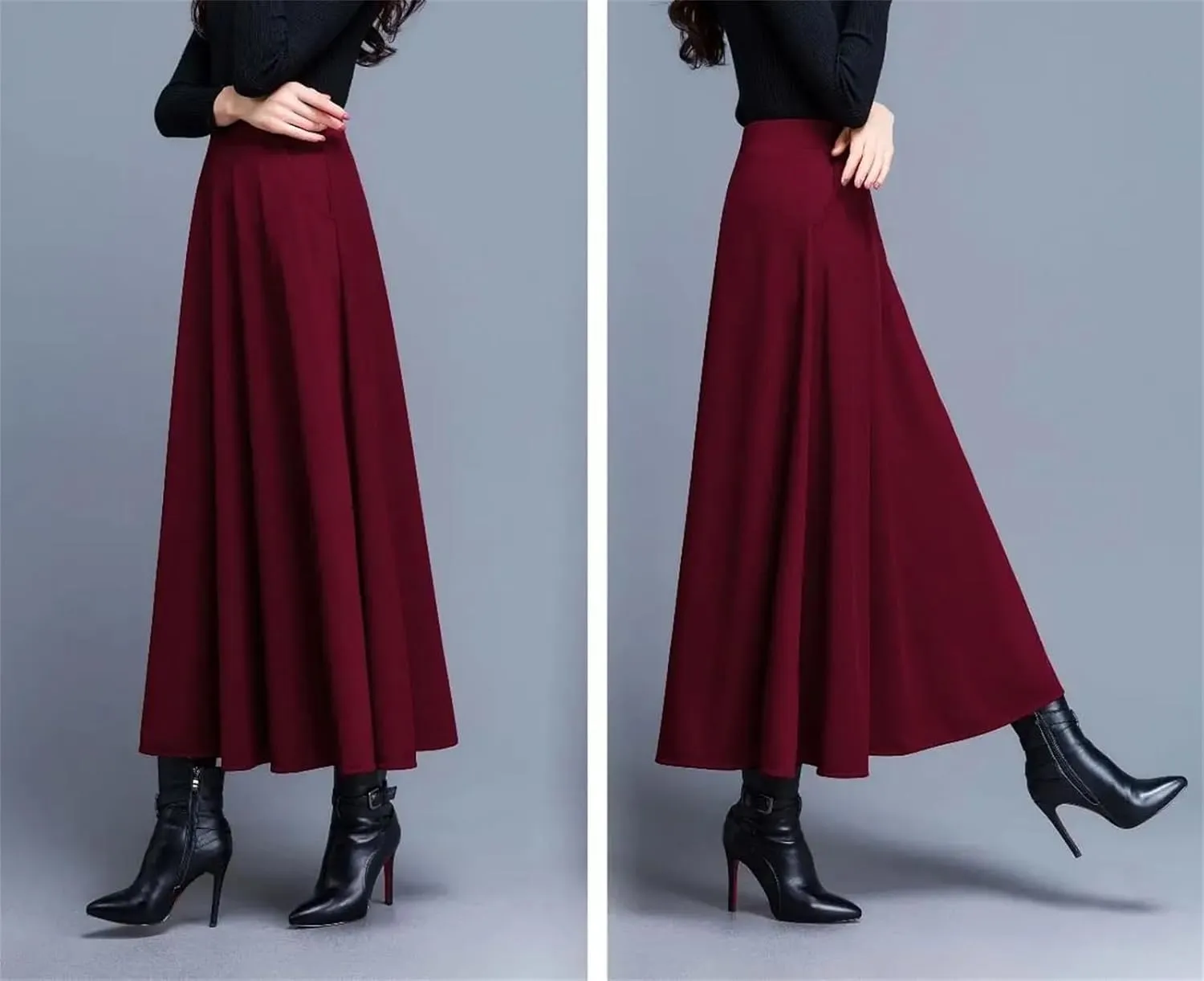 Women Elegant Pleated Long Skirt High Waisted Skirt Vintage Plus Size A-Line Skirts