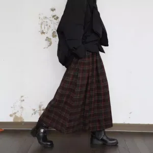 Women Goth Plaid Wool Midi A Line Skirt Vintage Coquette Clothes Cute Y2K Cottagecore Pleated Skirt